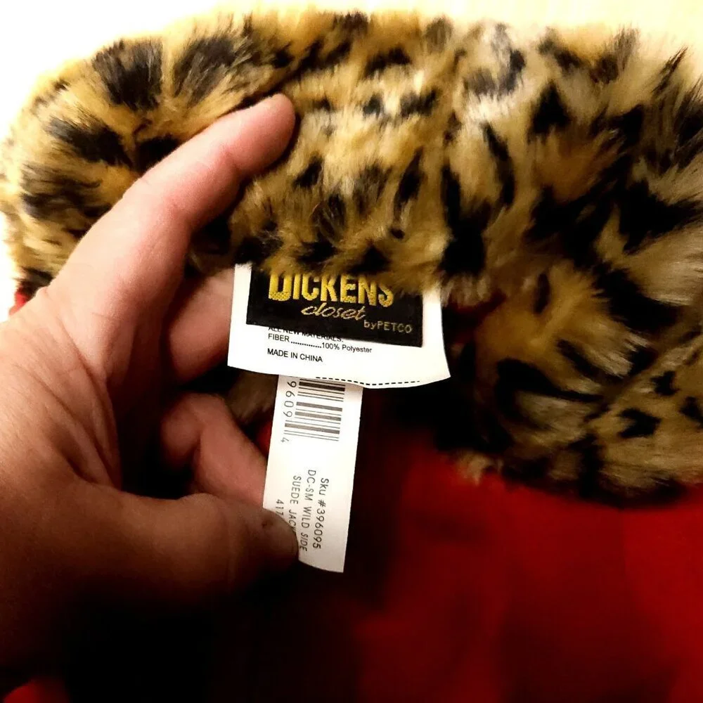 Dicken's Closet By Petco Red Faux Suede Leopard Fur Small Dog Jacket